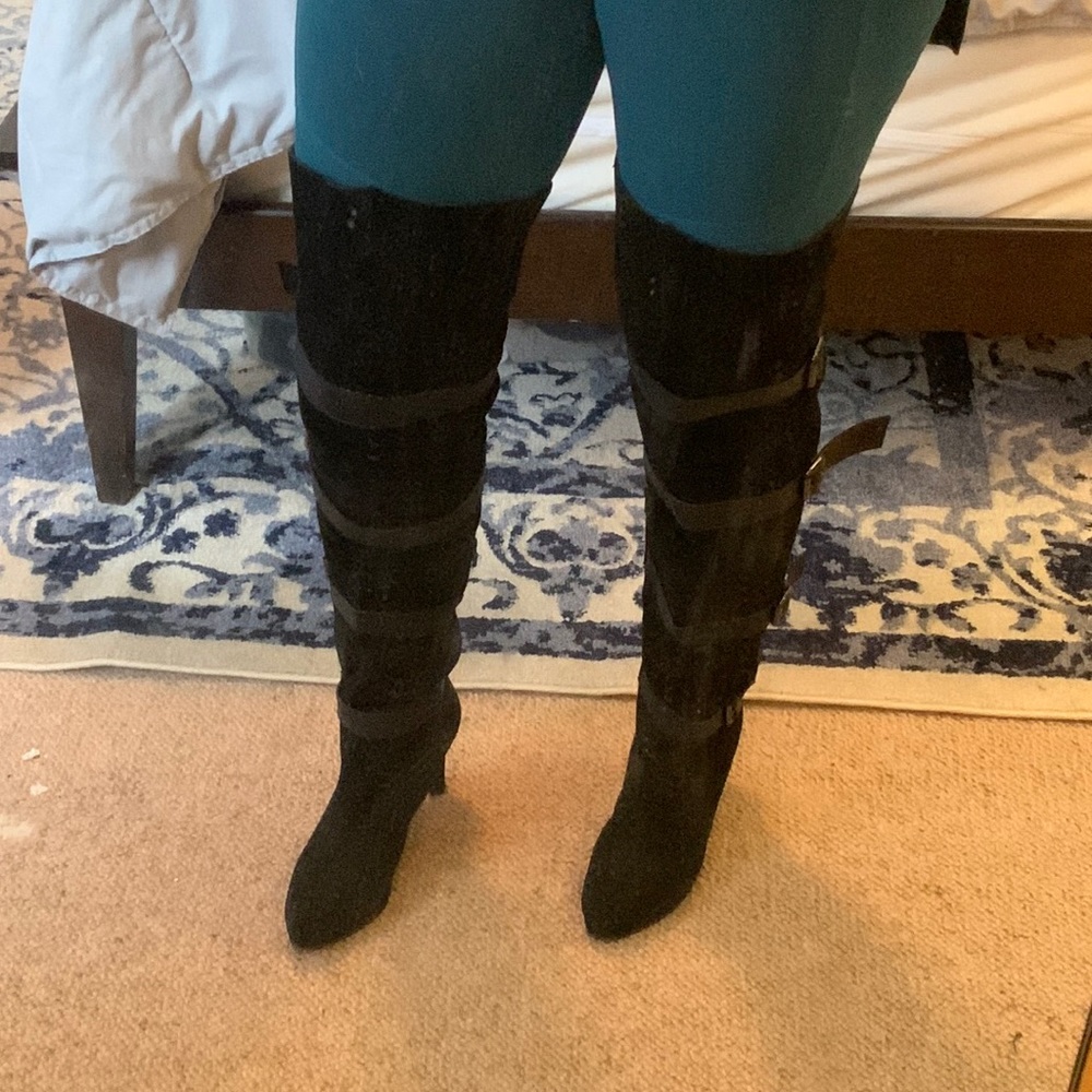 Suede thigh high boots